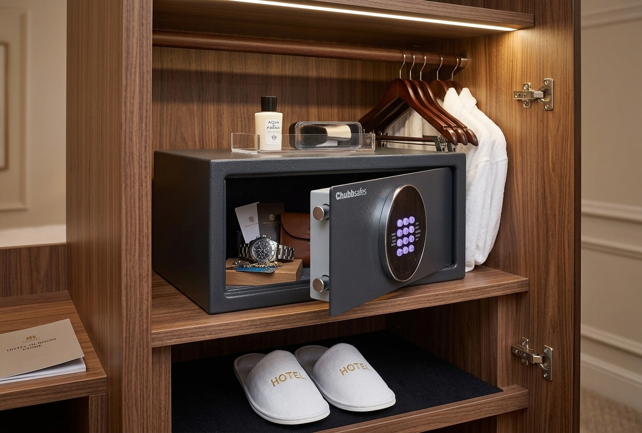 All hotel safes have a user-friendly digital keypad lock with guest code, manager and master reset codes. The hotel safes are ideal for storing guests valuables and smart devices.