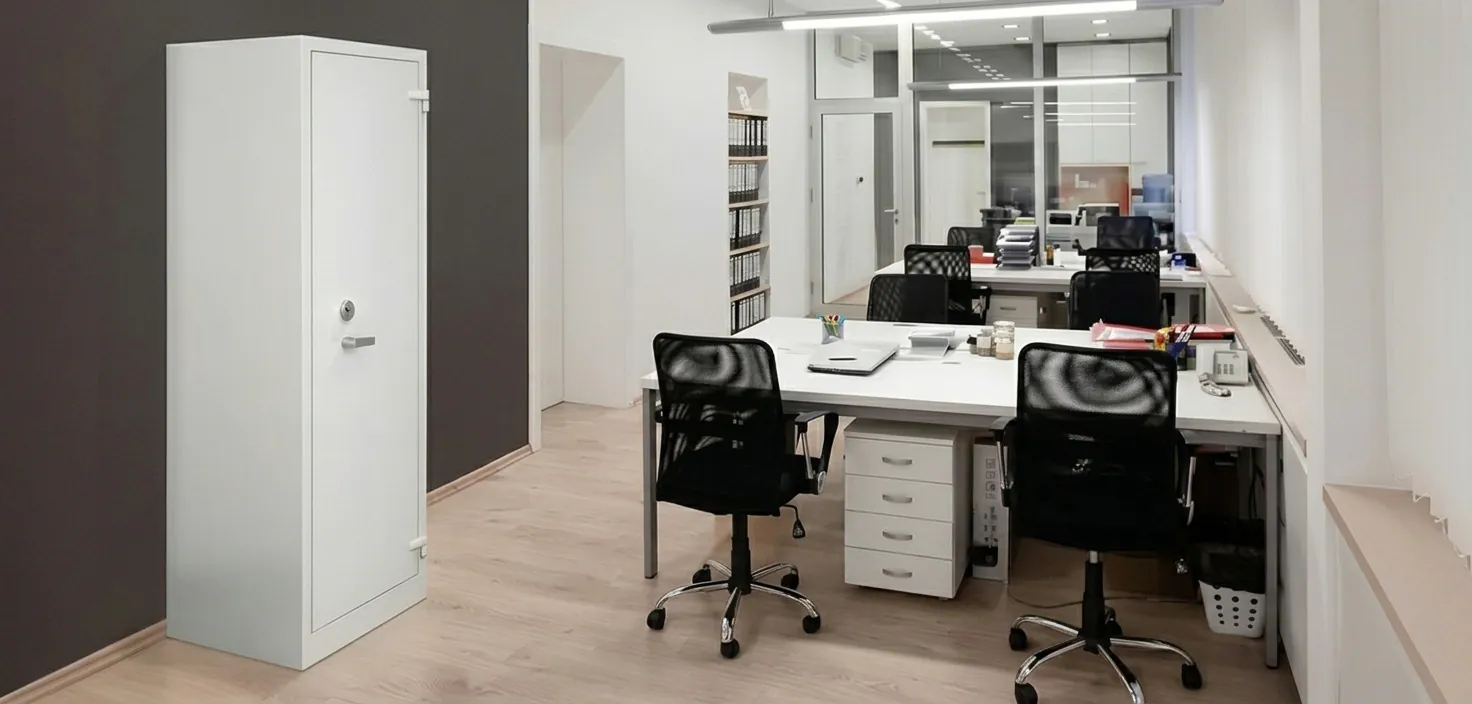 Safe Security single door security cabinets offer secure storage for valuables and goods, perfect for fitting in confined spaces, maximising secure storage space for stock.